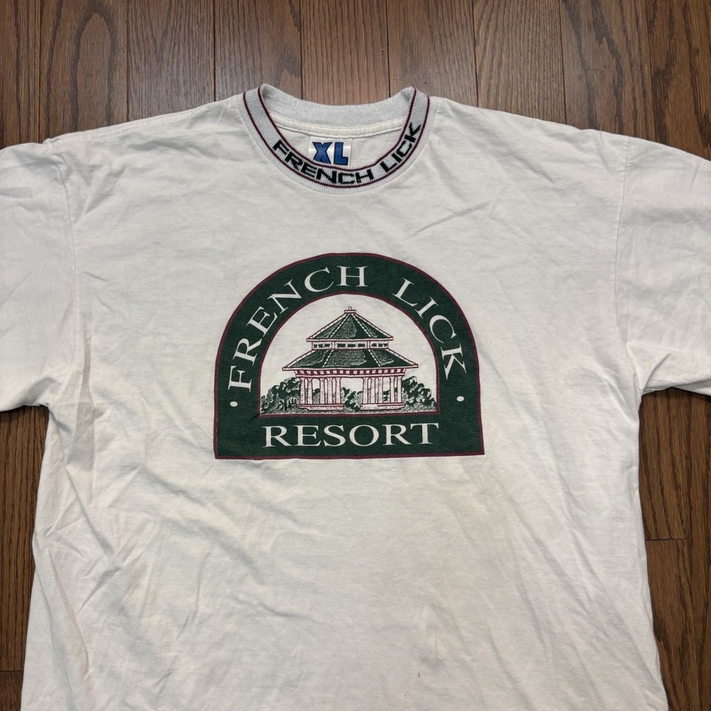 Vintage French Lick Kentucky T Shirt Racing Travel Ringer White Tee Men's XL Y2K